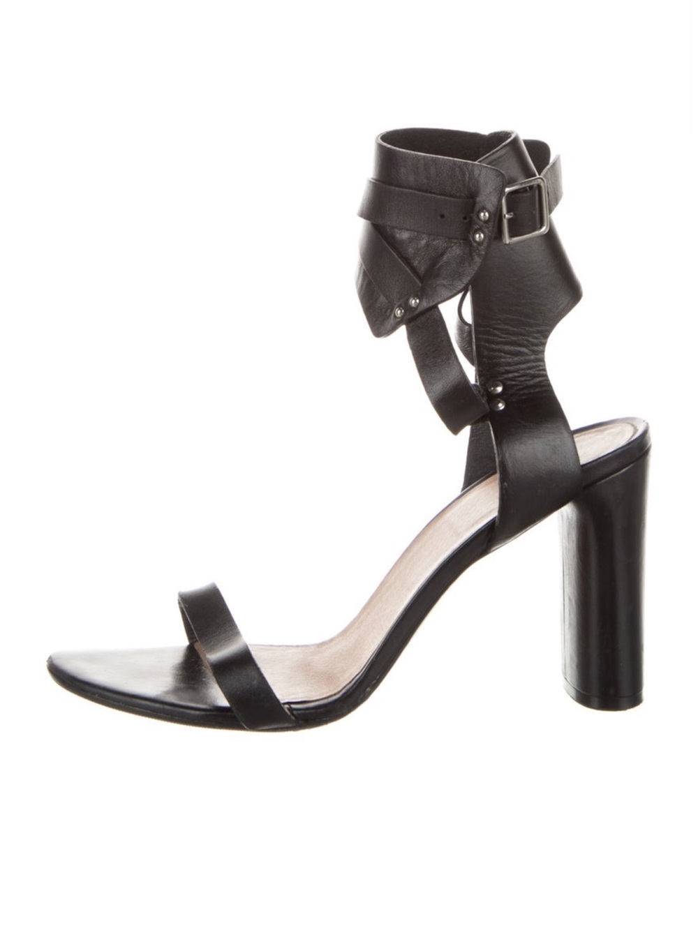 IRO Black Leather Ankle-Strap Block Heel Sandal